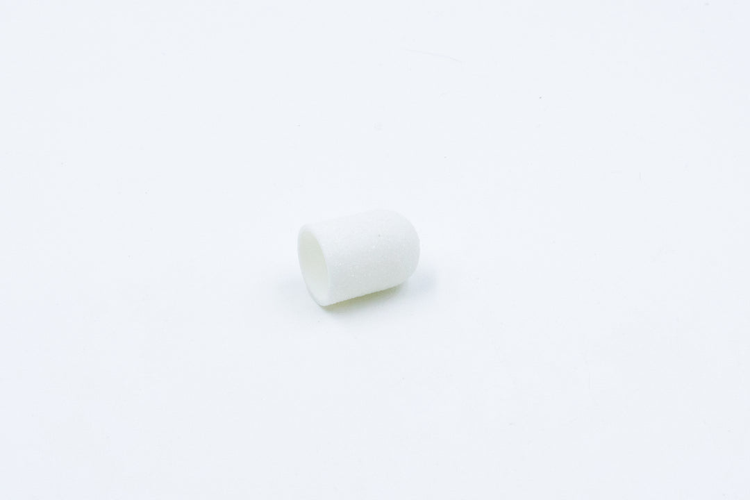 White Plastic Sanding Caps with Base + Mandrel, 10×15 mm — 10 pcs