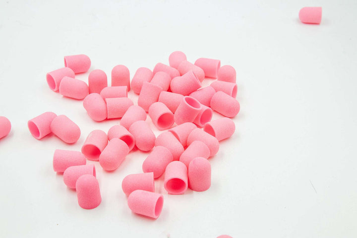 Pink Plastic Sanding Caps with Base + Mandrel, 10×15 mm — 10 pcs