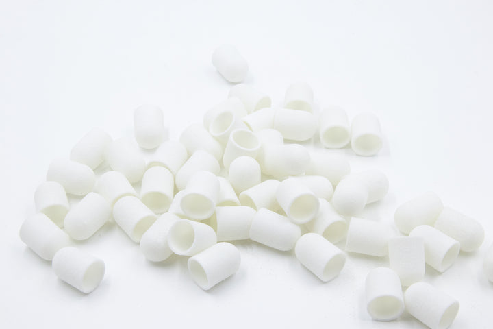 White Plastic Sanding Caps with Base + Mandrel, 10×15 mm — 10 pcs