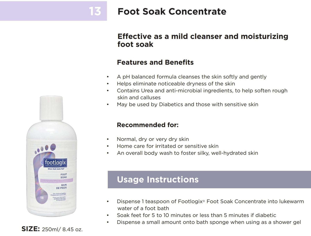 Footlogix #13 Foot Soak concentrate 250 ml home size (contact us for professional pricing)