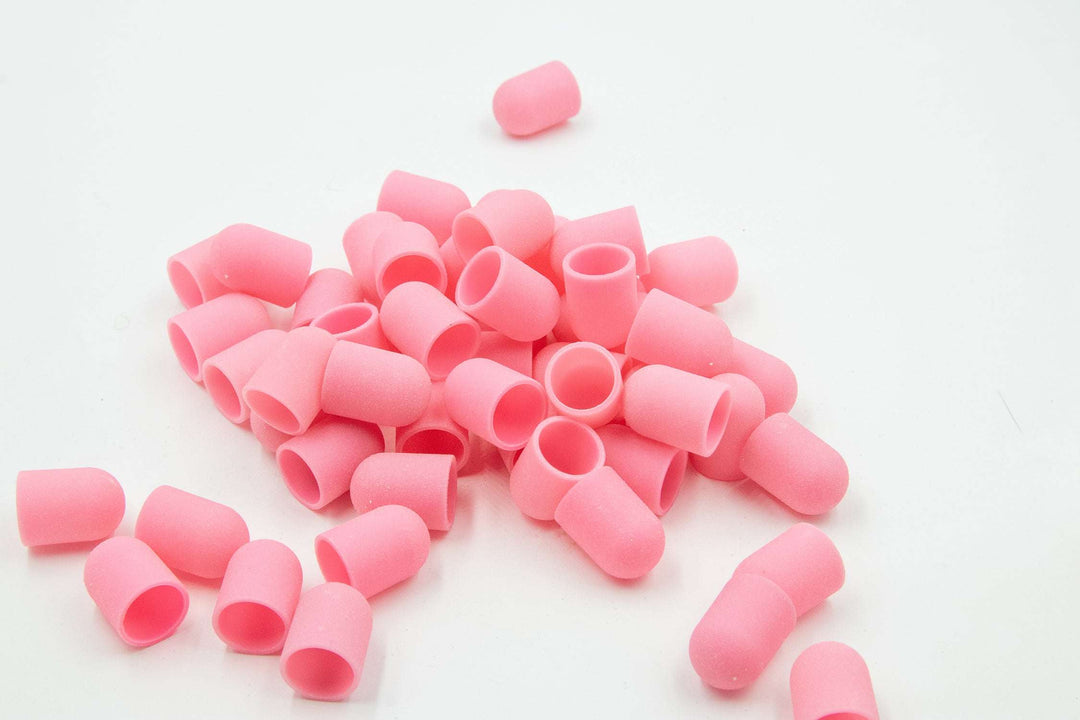 Pink Plastic Sanding Caps with Base + Mandrel, 10×15 mm — 10 pcs