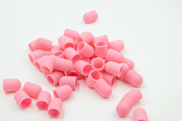 Pink Plastic Sanding Caps with Base + Mandrel, 10×15 mm — 10 pcs