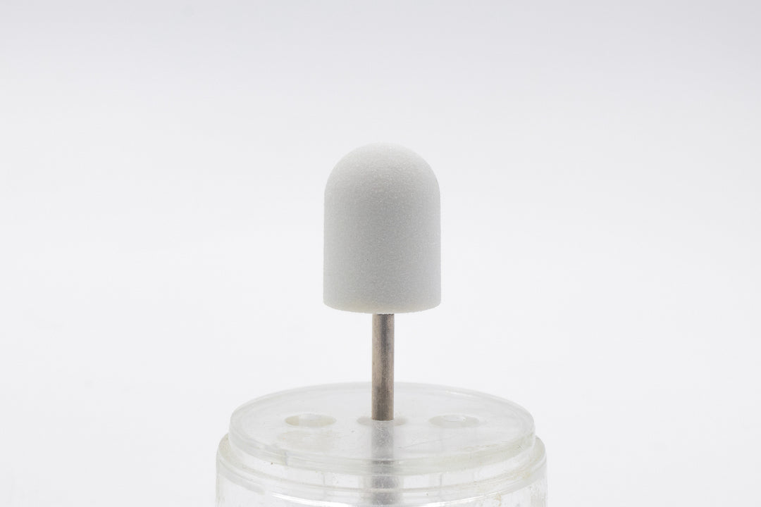 White Plastic Sanding Caps with Base + Mandrel, 10×15 mm — 10 pcs