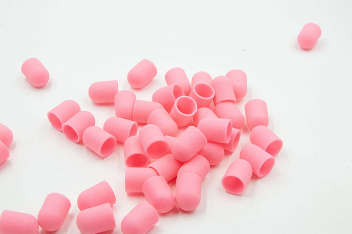 Pink Plastic Sanding Caps with Base + Mandrel, 10×15 mm — 10 pcs