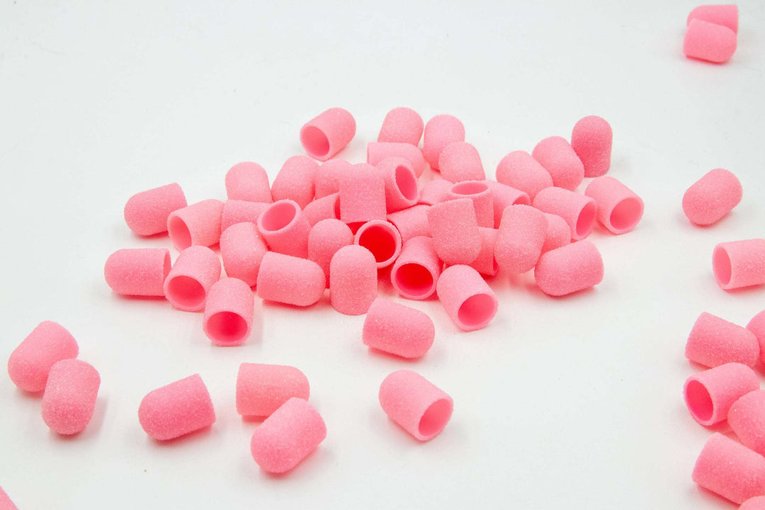 Pink Plastic Sanding Caps with Base + Mandrel, 10×15 mm — 10 pcs