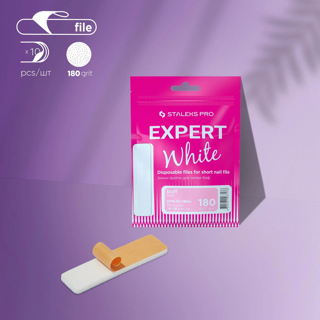 Staleks Expert White Disposable Foam Nail File Refills – Short Straight 70 × 17 mm (20 pcs)