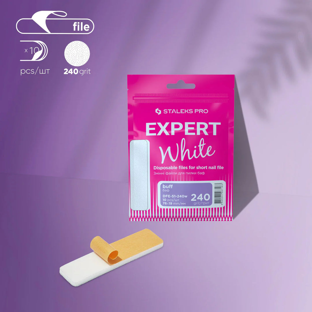 Staleks Expert White Disposable Foam Nail File Refills – Short Straight 70 × 17 mm (20 pcs)