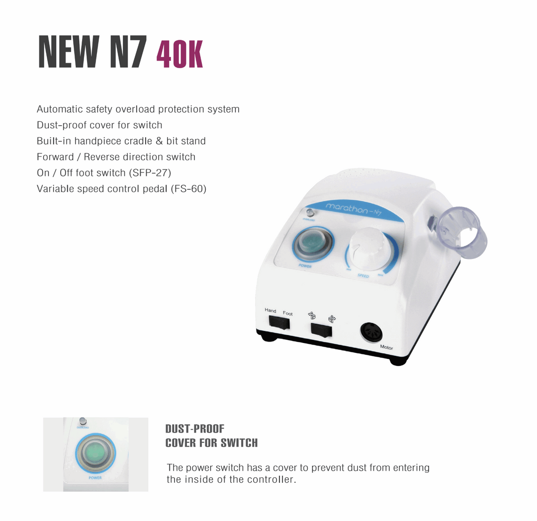 Saeyang Marathon N7 with SH37LN Handpiece and Speed Pedal Powerful Nail Drill 40K RPM Original