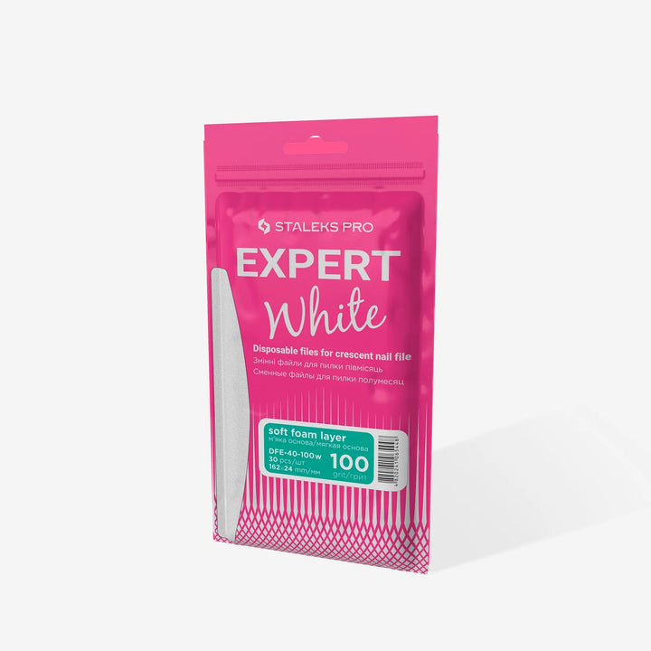 Staleks Disposable White Files for Banana Nail File on Soft Foam Layer EXPERT 40, size 162x24 mm