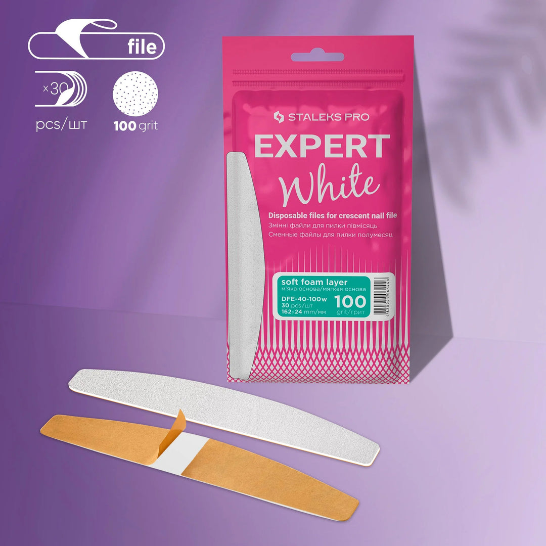 Staleks Disposable White Files for Banana Nail File on Soft Foam Layer EXPERT 40, size 162x24 mm