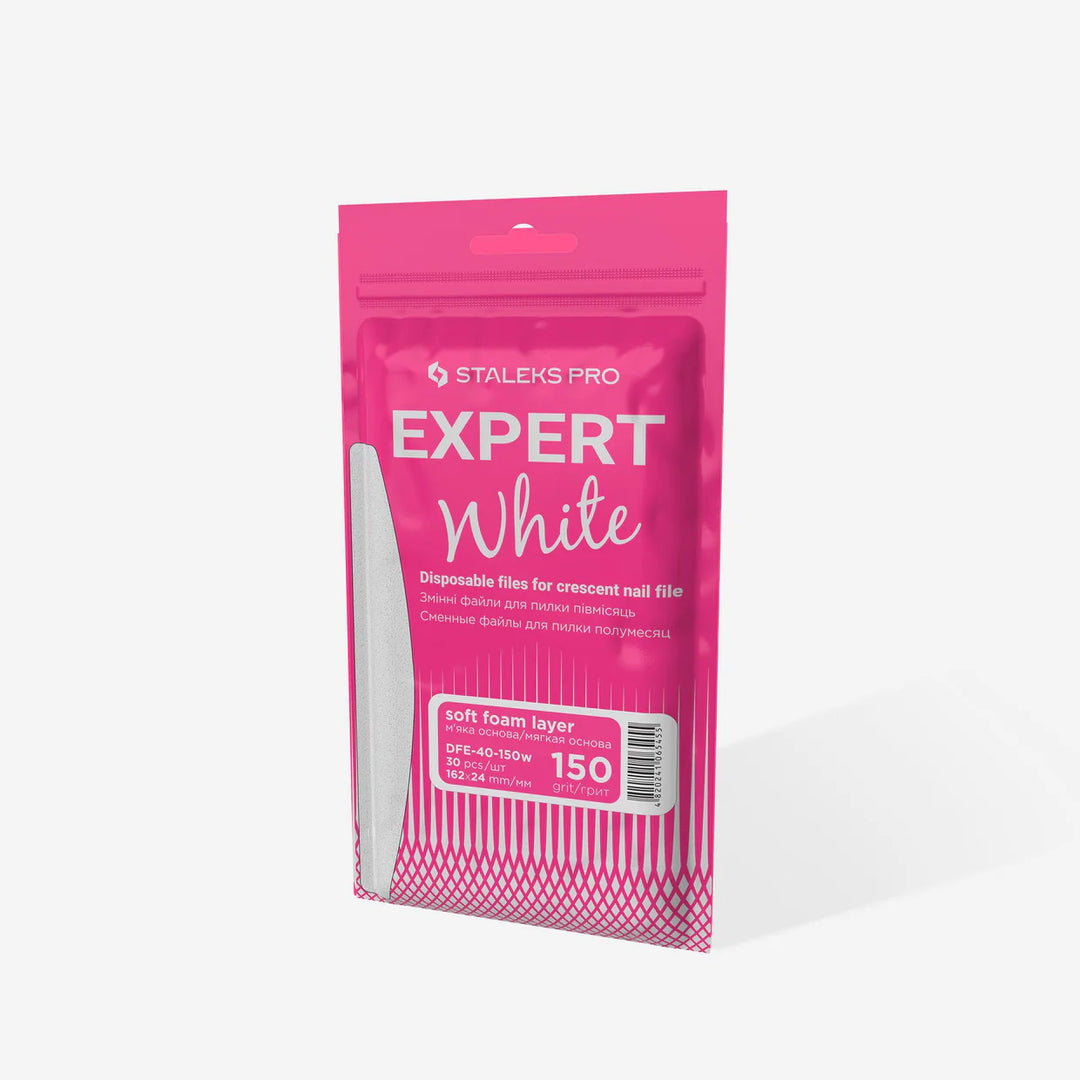 Staleks Disposable White Files for Banana Nail File on Soft Foam Layer EXPERT 40, size 162x24 mm