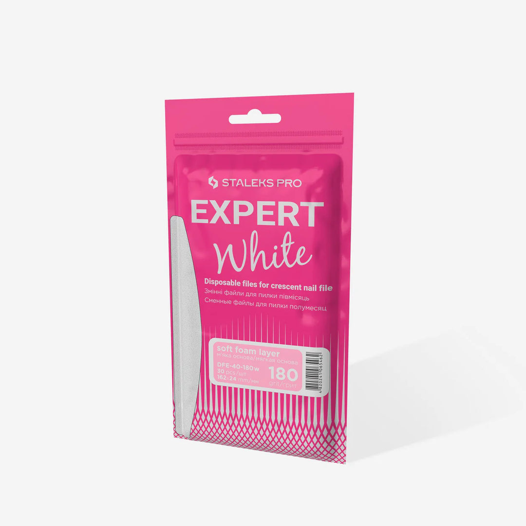 Staleks Disposable White Files for Banana Nail File on Soft Foam Layer EXPERT 40, size 162x24 mm
