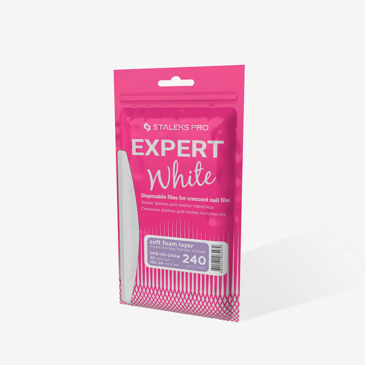 Staleks Disposable White Files for Banana Nail File on Soft Foam Layer EXPERT 40, size 162x24 mm