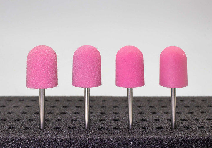 Pink Plastic Sanding Caps with Base + Mandrel, 10×15 mm — 10 pcs