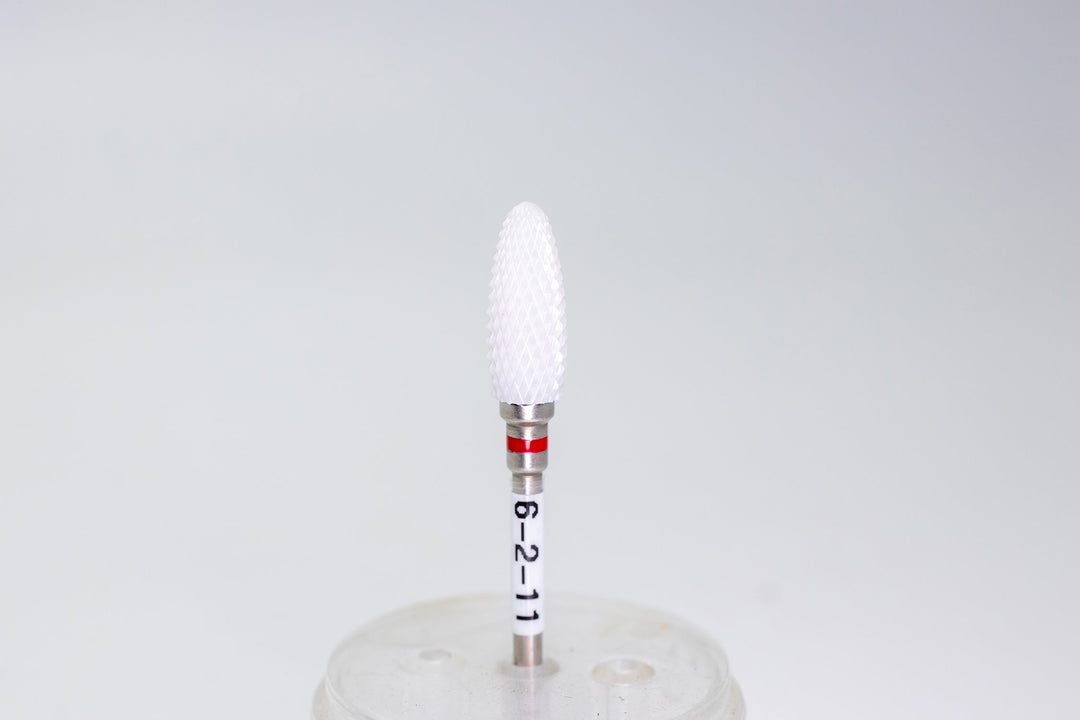 Ceramic drill bit 6 - 2 - 11 Fine,shape Olive, head size 6x15mm, 3/32" shank | for Acrylic Gel Nails | E - file Manicure