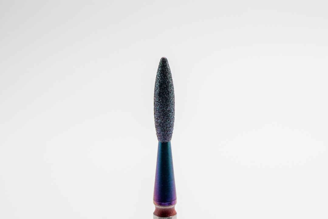 Coated Diamond Nail Drill Bits DCK-124, Flame shape with a rounded tip, head size 2.1x8.5 mm