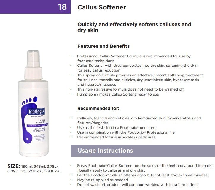Footlogix 18 Callus softener concentrate - professional sizes in 180 ml and 946 ml - U - tools