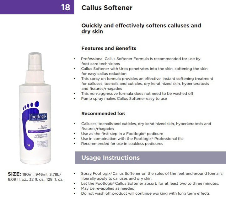 Footlogix 18 Callus softener concentrate - professional sizes in 180 ml and 946 ml - U - tools