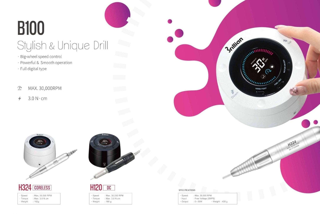 Saeshin Strong Brillian B100 Nail Drill with H324 handpiece with Coreless motor Original | U-tools