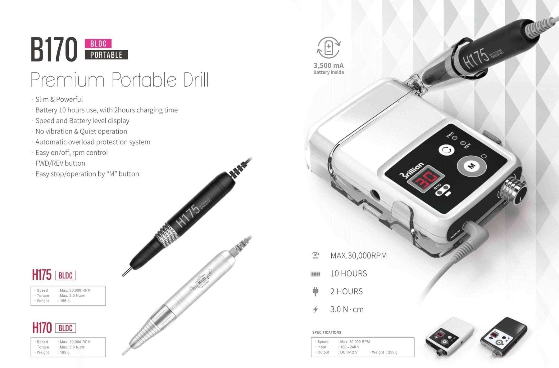 Saeshin Strong B170 Premium Portable Efile with H170/H175 Brushless