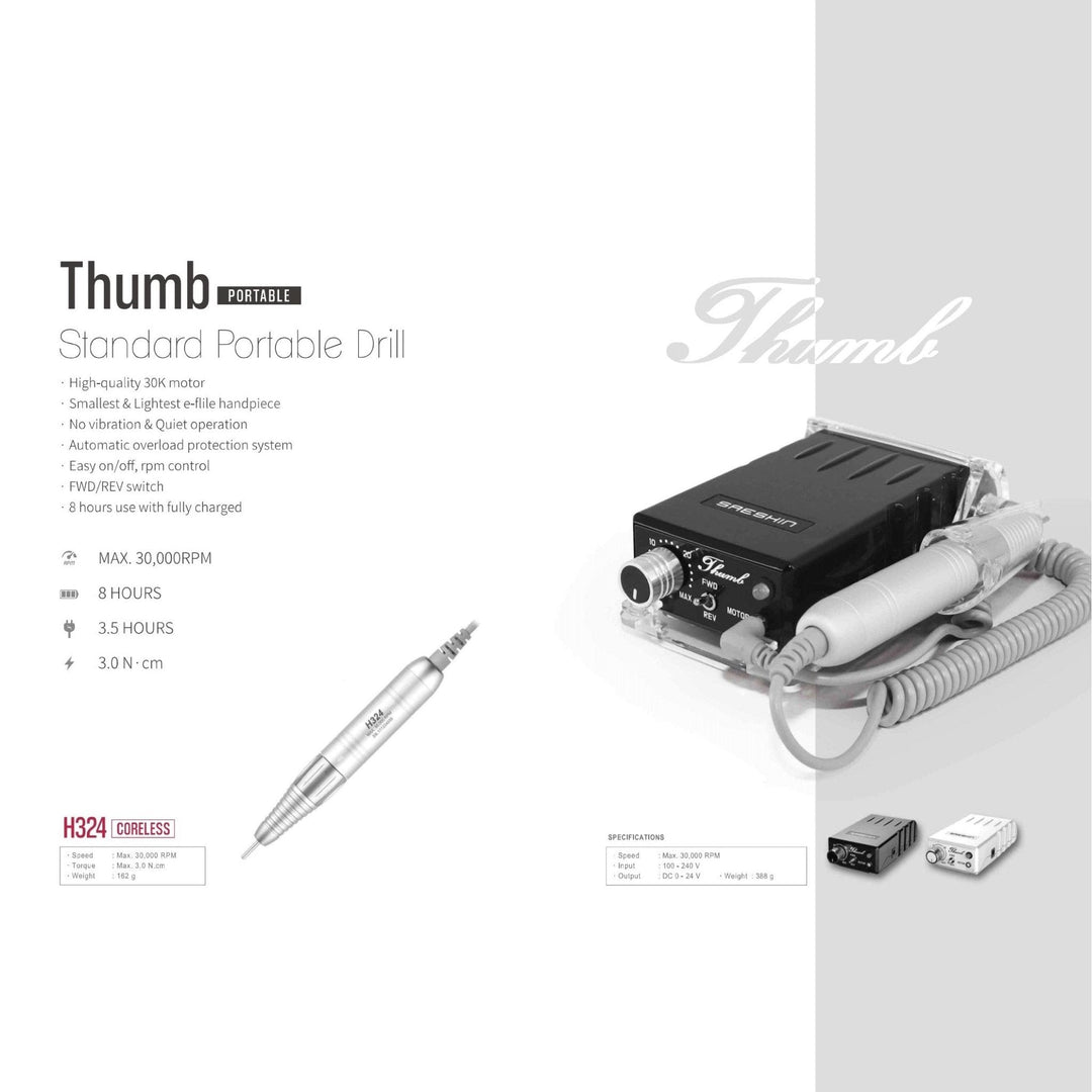 Saeshin Strong THUMB Standard Portable E - file with H324 Handpiece | Cordless Rechargeable Nail Drill Kit | Salon - Grade Efile Nail Machine - Saeshin - U - tools