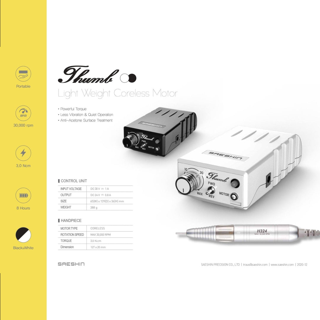 Saeshin Strong THUMB Standard Portable E - file with H324 Handpiece | Cordless Rechargeable Nail Drill Kit | Salon - Grade Efile Nail Machine - Saeshin - U - tools