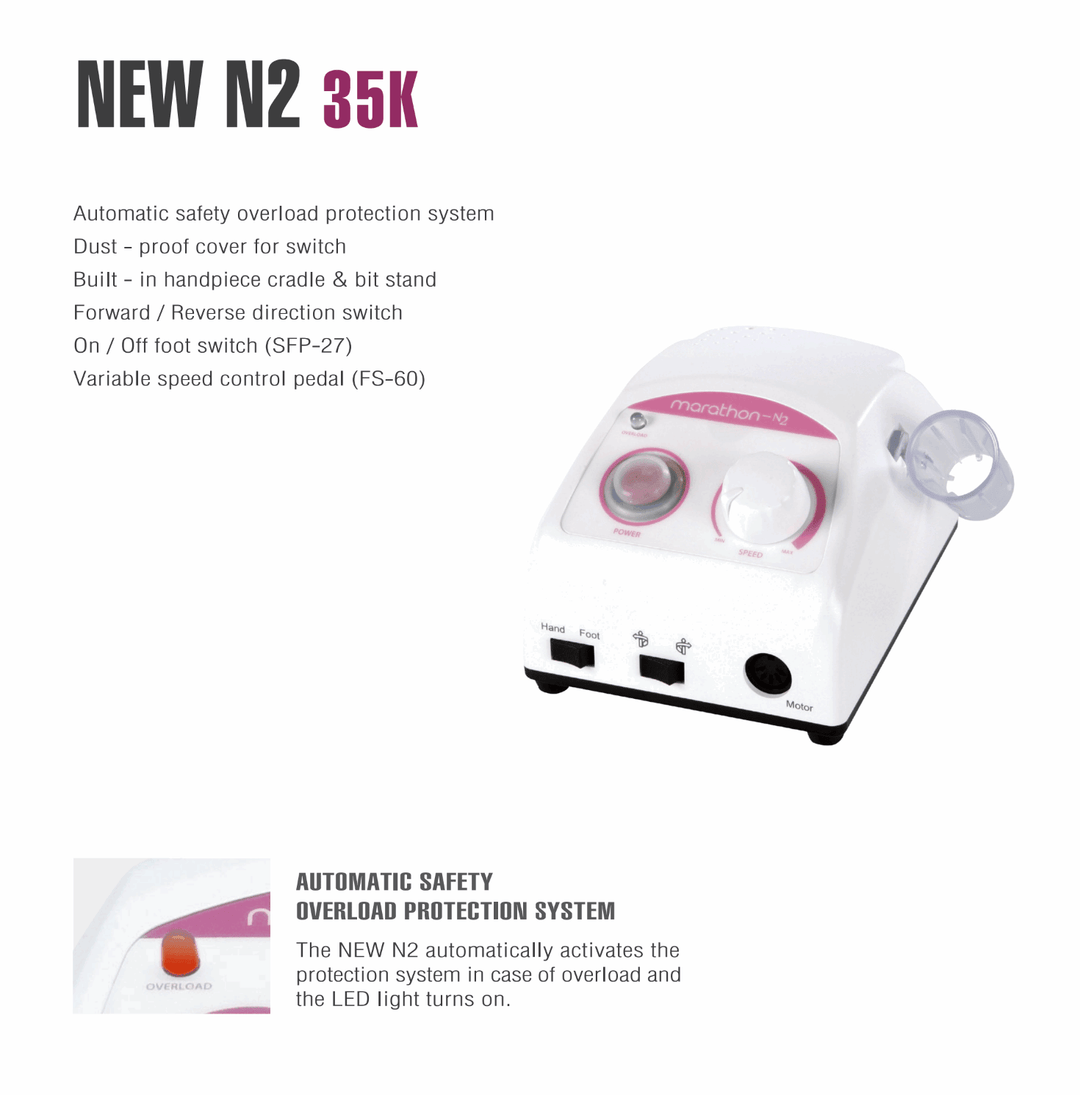 Saeyang Marathon N2 E-file with H38L Handpiece and On/Off Pedal Original 35K RPM Original