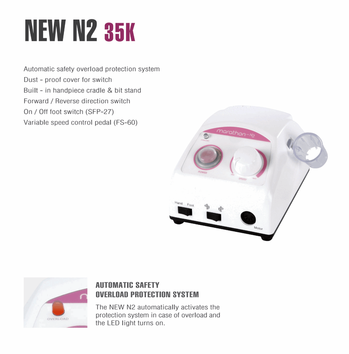 Saeyang Marathon N2 E-file with H38L Handpiece and On/Off Pedal Original 35K RPM Original