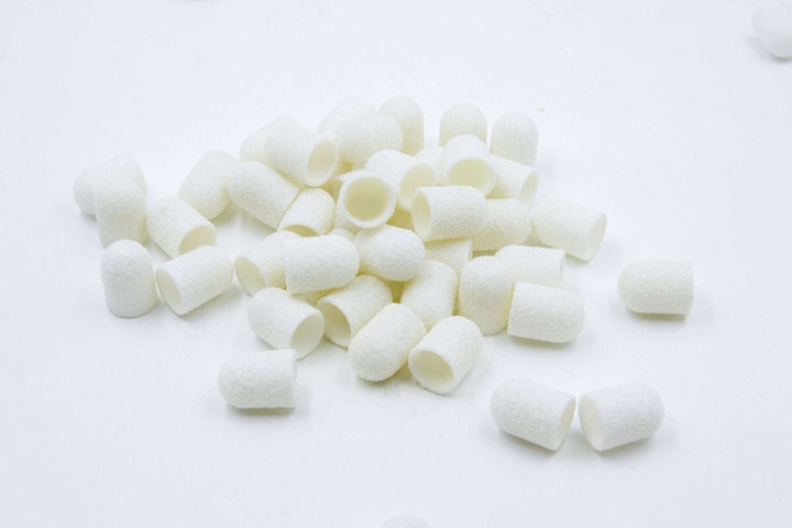 White Plastic Sanding Caps with Base + Mandrel, 10×15 mm — 10 pcs